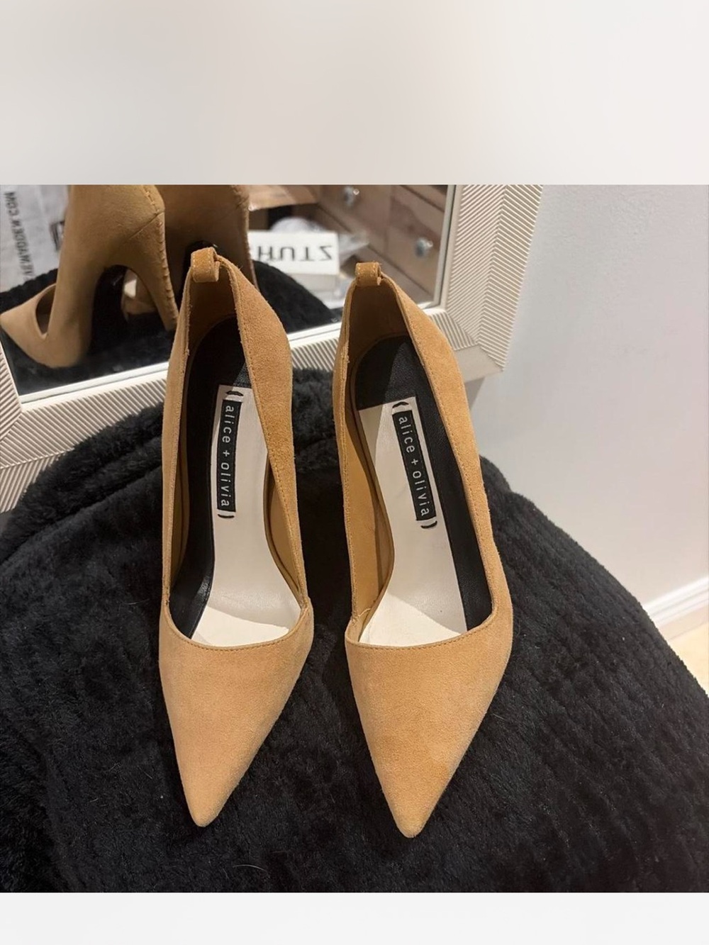 Alice + Olivia Camel Suede Pointed Toe Pumps